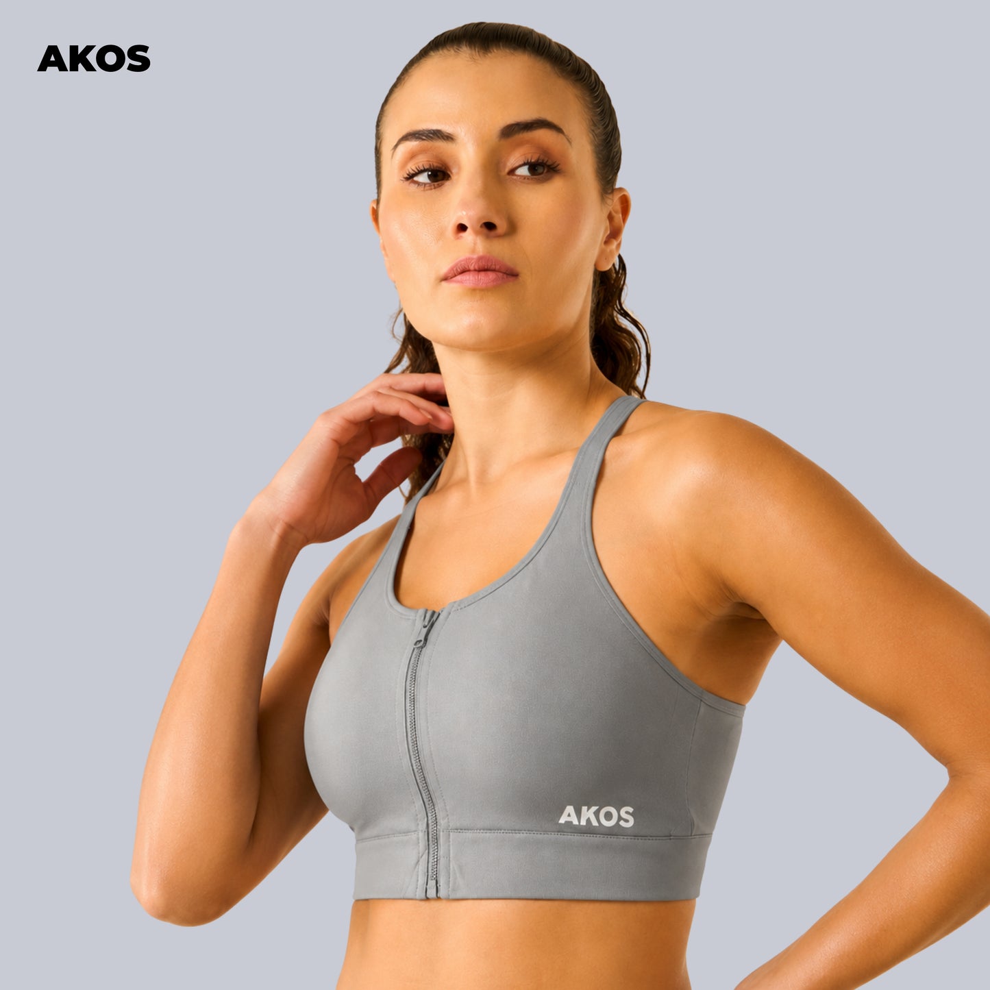 Akos Active Zipper Sports Bra – Grey
