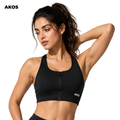 Akos Active Zipper Sports Bra – Black