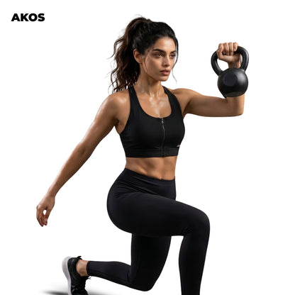 Akos Active Zipper Sports Bra – Black